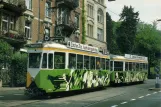 Postcard: Zürich tram line 5 with railcar 1400 on Voltastrasse (1985)