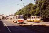 Potsdam tram line 95 with articulated tram 023 on Platz der Einheit (1990)