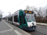 Potsdam tram line 96 with low-floor articulated tram 407 "Basel" at Puschkinallee (2018)