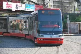 Prague tram line 17 with low-floor articulated tram 9225 on Nábřeží Edvarda Beneše (2015)