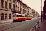 Prague tram line 19 with railcar 6102 on Sokolovská (1983)