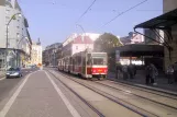 Prague tram line 24 with articulated tram 9029, the back Masarykovo nádraží (2005)