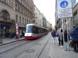 Prague tram line 3 with low-floor articulated tram 9131 at Václavské náměstí (2024)