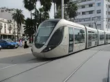 Rabat tram line L2 with low-floor articulated tram 019 on Place Melillia (2018)