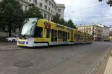 Riga tram line 11 with low-floor articulated tram 57191 on Aspazijas bulvāris (2018)