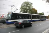 Riga tram line 6 with low-floor articulated tram 57082 on Aspazijas bulvāris (2012)