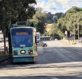 Rome tram line 19 with low-floor articulated tram 9011 near Villa Borghese (2020)