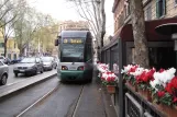 Rome tram line 19 with low-floor articulated tram 9108 on Via Gioachino Rossini (2010)