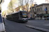 Rome tram line 8 with low-floor articulated tram 9106 in the intersection Viale Trastevere/Via di S. Francesco a Ripa (2010)