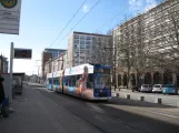 Rostock extra line 2 with low-floor articulated tram 652 on Lange Straße (2015)