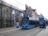 Rostock tram line 1 with low-floor articulated tram 606 at Neuer Markt (2015)
