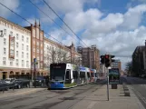 Rostock tram line 1 with low-floor articulated tram 609 at Lange Str. (2015)