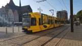 Rostock tram line 1 with low-floor articulated tram 671 at Neuer Markt (2022)