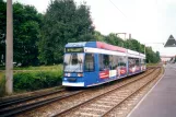 Rostock tram line 11 with low-floor articulated tram 677 at Platz der Jugend Rostock (2001)