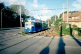 Rostock tram line 12 with low-floor articulated tram 667 on Hamburger Straße (1995)