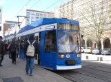 Rostock tram line 5 with low-floor articulated tram 655 at Lange Str. (2015)