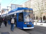 Rostock tram line 5 with low-floor articulated tram 655 at Lange Straße A (2015)