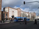 Rostock tram line 5 with low-floor articulated tram 674 at Lange Straße (2015)