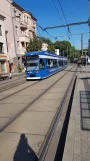 Rostock tram line 5 with low-floor articulated tram 684 on Doberaner Platz (2022)