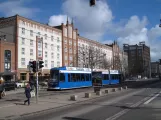 Rostock tram line 5 with low-floor articulated tram 686 at Lange Straße (2015)