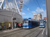 Rostock tram line 5 with low-floor articulated tram 686 at Neuer Markt (2015)