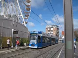 Rostock tram line 5 with low-floor articulated tram 686, the front Neuer Markt (2015)