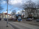 Rostock tram line 5 with low-floor articulated tram 687 on Rosa-Luxemburg-Straße (2015)