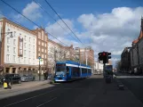 Rostock tram line 6 with low-floor articulated tram 661 at Lange Straße (2015)