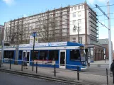 Rostock tram line 6 with low-floor articulated tram 663 at Lange Str. (2015)