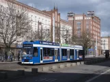 Rostock tram line 6 with low-floor articulated tram 663 at Lange Straße (2015)
