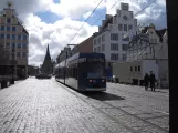 Rostock tram line 6 with low-floor articulated tram 663 on Neuer Markt (2015)