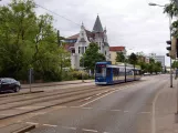 Rostock tram line 6 with low-floor articulated tram 667 on Rosa-Luxemburg-Straße (2010)