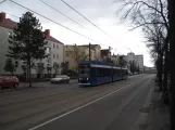 Rostock tram line 6 with low-floor articulated tram 684 on Rosa-Luxemburg-Str. (2015)