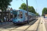 Rouen tram line M with low-floor articulated tram 814 at Avenue de Caen (2010)