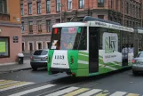 Saint Petersburg tram line 25 with low-floor articulated tram 1113 on Kuznechnyy Pereulok (2018)