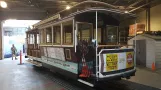 San Francisco cable car 18 inside the depot Washington Street & Mason Street seen from the side (2019)