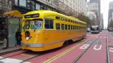 San Francisco F-Market & Wharves with railcar 1052 near Market & 5th (2019)