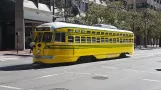 San Francisco F-Market & Wharves with railcar 1057 near Market & Main (2019)