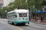 San Francisco railcar 1076 on Market Street, seen from behind (2010)