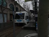 San Jose Blue Line (901) with low-floor articulated tram 978 at San Antonio (2023)