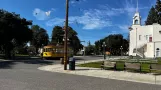 San Jose History Park Line with railcar 143 in front of Empire Firehouse (2022)