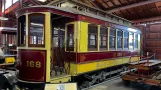 Santa Clara railcar 168 inside the depot Trolley Barn (2022)
