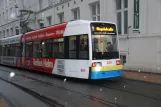 Schwerin tram line 1 with low-floor articulated tram 809 close by Marienplatz (2012)