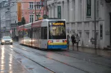 Schwerin tram line 1 with low-floor articulated tram 809 near Marienplatz (2012)