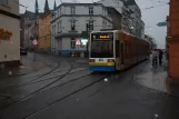 Schwerin tram line 1 with low-floor articulated tram 825 close by Marienplatz (2012)