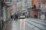 Schwerin tram line 1 with low-floor articulated tram 825 near Stadthaus (2012)