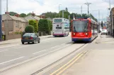 Sheffield tram line Purple with low-floor articulated tram 105 on City Road (2011)