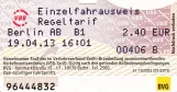 Single ticket for Berliner Verkehrsbetriebe (BVG) (2013)