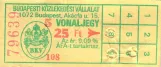 Single ticket for Budapesti Közlekedési Vállalat (BKV), the front (1994)