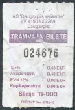 Single ticket for Daugavpils satiksme (DS), the front (2016)